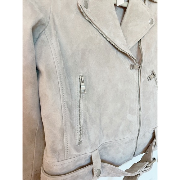 Club Monaco ~ Suede Moto Jacket in Taupe - Picture 9 of 16